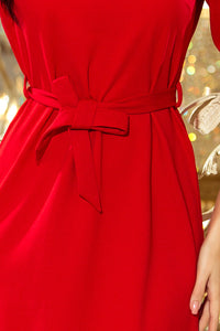 193-6 MAYA Dress with flounces and belt - red