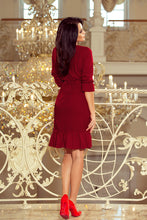 Load image into Gallery viewer, 193-7 MAYA Dress with flounces and belt - Burgundy color
