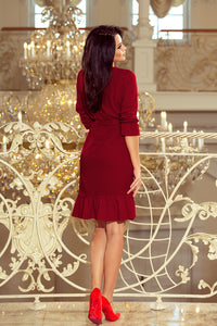 193-7 MAYA Dress with flounces and belt - Burgundy color