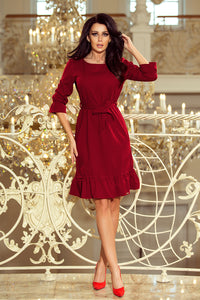 193-7 MAYA Dress with flounces and belt - Burgundy color