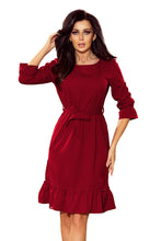 Load image into Gallery viewer, 193-7 MAYA Dress with flounces and belt - Burgundy color