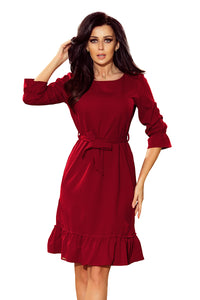 193-7 MAYA Dress with flounces and belt - Burgundy color