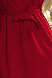 193-7 MAYA Dress with flounces and belt - Burgundy color