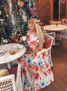 Numoco 194-1 Long dress with frill - colorful painted flowers