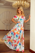 Load image into Gallery viewer, 194-1 Long dress with frill - colorful painted flowers