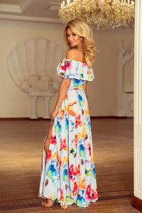 Numoco 194-1 Long dress with frill - colorful painted flowers