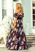 Load image into Gallery viewer, 194-3 Long dress with frill - black + colorful flowers