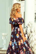 Load image into Gallery viewer, 194-3 Long dress with frill - black + colorful flowers