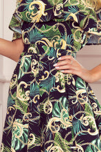 Load image into Gallery viewer, Numoco 194-4 Long dress with frill - green leaves and gold chains