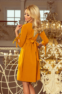 195-6 ALICE Dress with bows - mustard color