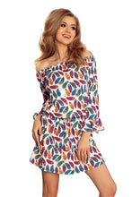 Load image into Gallery viewer, 198-2 JULIE Dress with flounces on the sleeves - colorful feathers