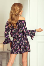 Load image into Gallery viewer, 198-3 JULIE Dress with flounces on the sleeves - small flowers + black