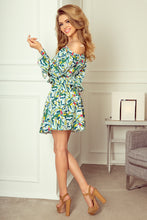 Load image into Gallery viewer, 198-4 JULIE Dress with flounces on the sleeves - green toucans