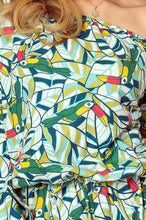 Load image into Gallery viewer, 198-4 JULIE Dress with flounces on the sleeves - green toucans