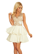 Load image into Gallery viewer, 200-1 CHARLOTTE - Exclusive dress with lace neckline - gold / beige + ecru