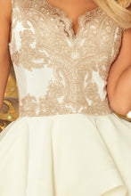 Load image into Gallery viewer, 200-1 CHARLOTTE - Exclusive dress with lace neckline - gold / beige + ecru