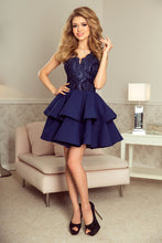 Load image into Gallery viewer, 200-2 CHARLOTTE - Exclusive dress with lace neckline - NAVY BLUE