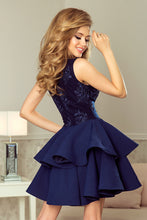 Load image into Gallery viewer, 200-2 CHARLOTTE - Exclusive dress with lace neckline - NAVY BLUE