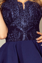 Load image into Gallery viewer, 200-2 CHARLOTTE - Exclusive dress with lace neckline - NAVY BLUE