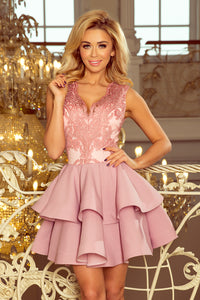 200-5 CHARLOTTE - Exclusive dress with lace neckline - pastel pink