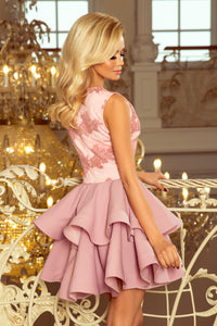 200-5 CHARLOTTE - Exclusive dress with lace neckline - pastel pink