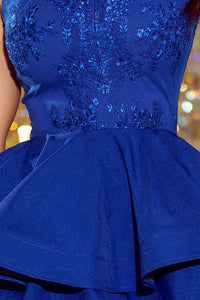 200-7 CHARLOTTE - Exclusive dress with lace neckline - ROYAL BLUE