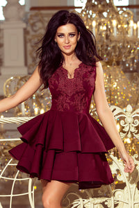 200-8 CHARLOTTE - Exclusive dress with lace neckline - Burgundy color