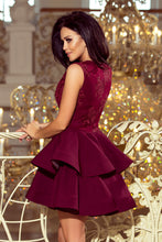 Load image into Gallery viewer, 200-8 CHARLOTTE - Exclusive dress with lace neckline - Burgundy color