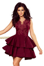 Load image into Gallery viewer, 200-8 CHARLOTTE - Exclusive dress with lace neckline - Burgundy color