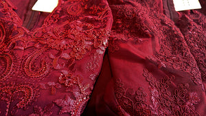 200-8 CHARLOTTE - Exclusive dress with lace neckline - Burgundy color