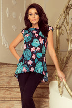 Load image into Gallery viewer, 201-2 Airy blouse with two pockets - black + leaves