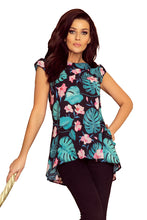 Load image into Gallery viewer, 201-2 Airy blouse with two pockets - black + leaves