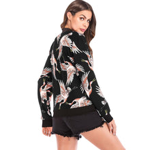 Cargar imagen en el visor de la galería, Stand Collar Long Sleeve Bird Print Pocket Women Jacket