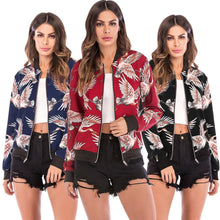 Cargar imagen en el visor de la galería, Stand Collar Long Sleeve Bird Print Pocket Women Jacket