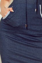 Load image into Gallery viewer, 202-3 Dress with pocket and hood - kangaroo - jeans - navy blue