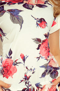 Numoco 203-1 Sports dress with short sleeves, button and flap - red flowers