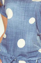 Load image into Gallery viewer, 203-2 Sports dress with short sleeves, button and flap - jeans + white polka dots