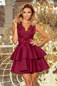 207-1 ALEXIS - Exclusive dress with lace neckline - Burgundy color