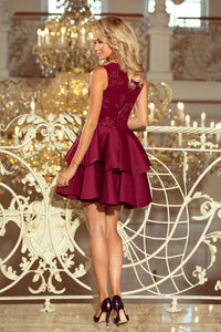 207-1 ALEXIS - Exclusive dress with lace neckline - Burgundy color