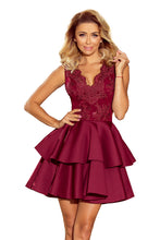 Load image into Gallery viewer, 207-1 ALEXIS - Exclusive dress with lace neckline - Burgundy color