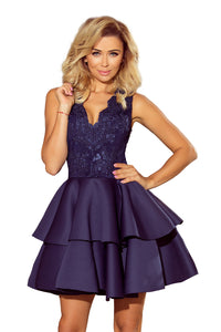 207-2 ALEXIS - Exclusive dress with lace neckline - NAVY BLUE