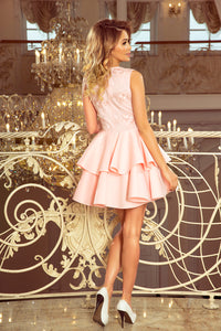 207-3 ALEXIS - Exclusive dress with lace neckline - pastel pink