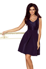Load image into Gallery viewer, 208-1 Dress with lace neckline and pleats - NAVY BLUE