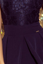 Load image into Gallery viewer, 208-1 Dress with lace neckline and pleats - NAVY BLUE