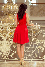Load image into Gallery viewer, 208-2 Dress with lace neckline and pleats - red