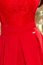 Load image into Gallery viewer, 208-2 Dress with lace neckline and pleats - red