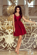 Load image into Gallery viewer, 208-3 Dress with lace neckline and pleats - Burgundy color