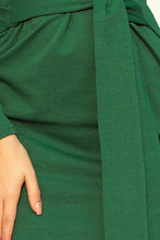 Load image into Gallery viewer, 209-2 Dress with a wide tied belt - dark green