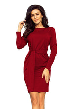 Load image into Gallery viewer, 209-3 Dress with a wide tied belt - Burgundy color