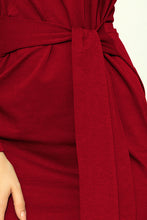 Load image into Gallery viewer, 209-3 Dress with a wide tied belt - Burgundy color